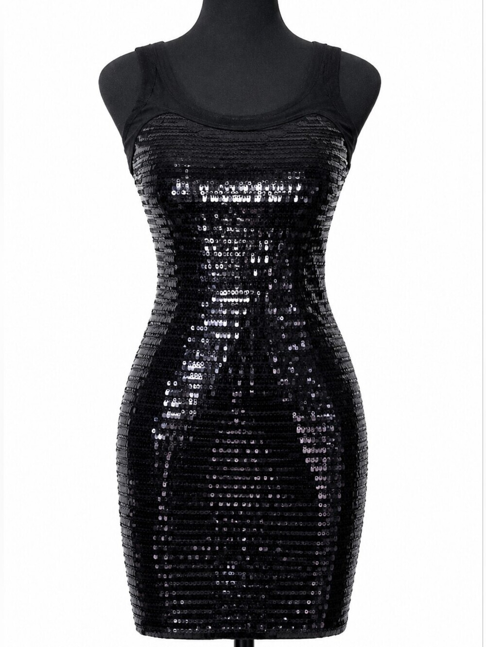 Bodycon Black Party Sequin Dress, XS